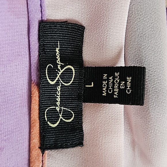 Jessica Simpson Blaire Cole shoulder purple/rust watercolor blouse-L - Picture 6 of 11